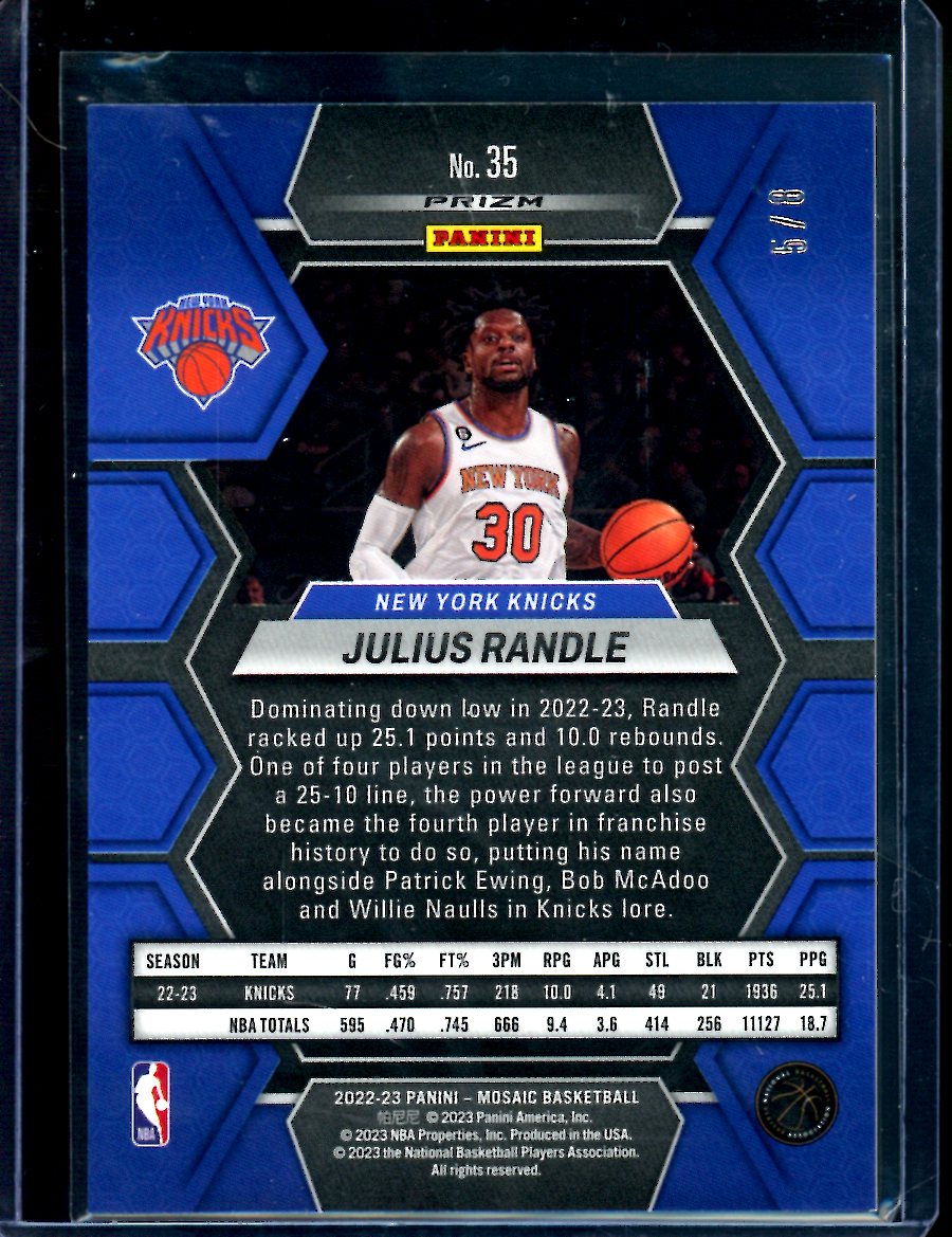 2022/23 Panini Mosaic Julius Randle Black Gold /8 Knicks