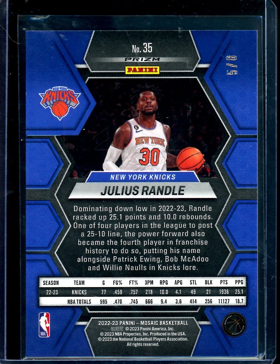 2022/23 Panini Mosaic Julius Randle Black Gold /8 Knicks - Trading Card Market