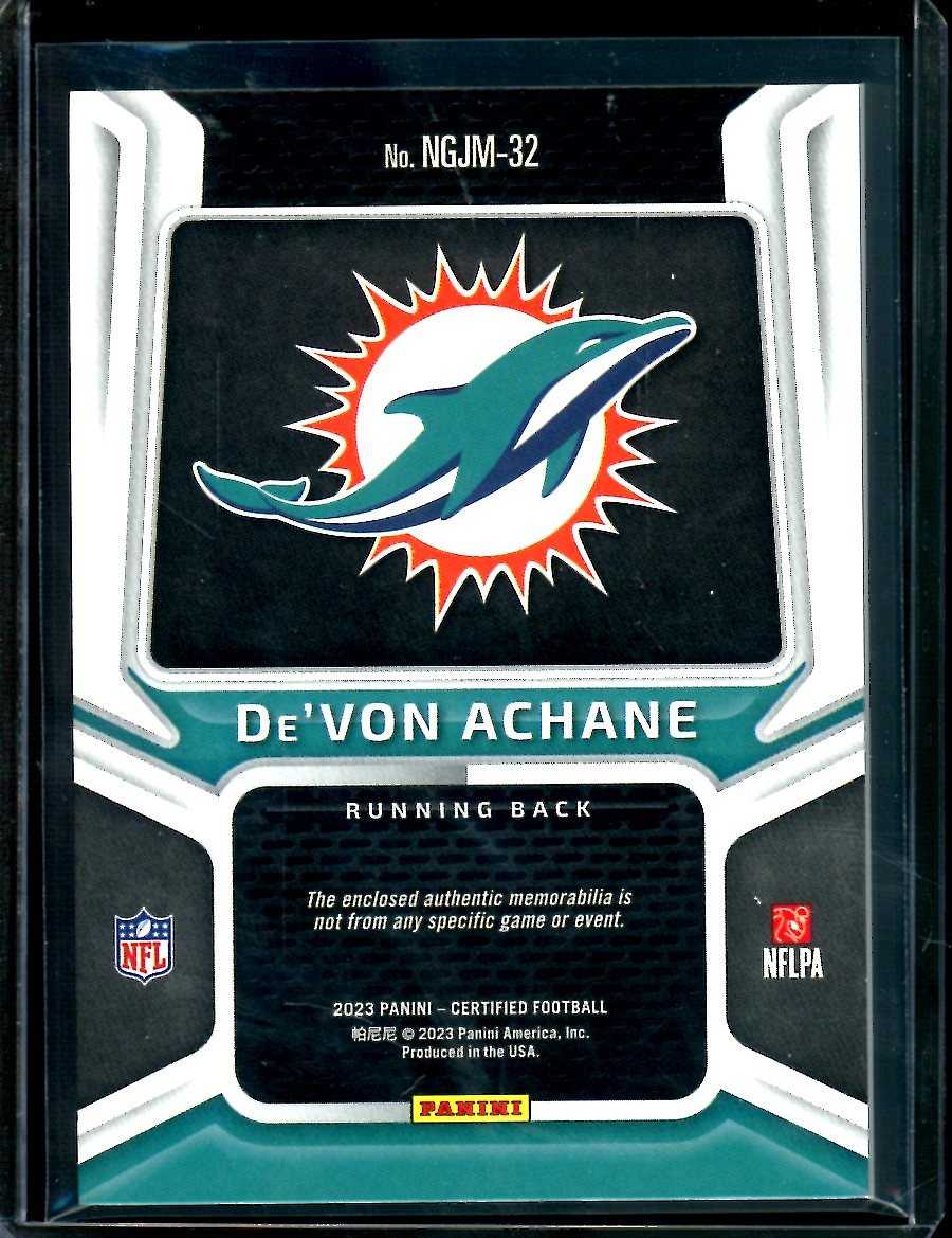 2023 Panini Certified De'Vona Achane New Generation Rookie Patch Pink /299 Dolphins