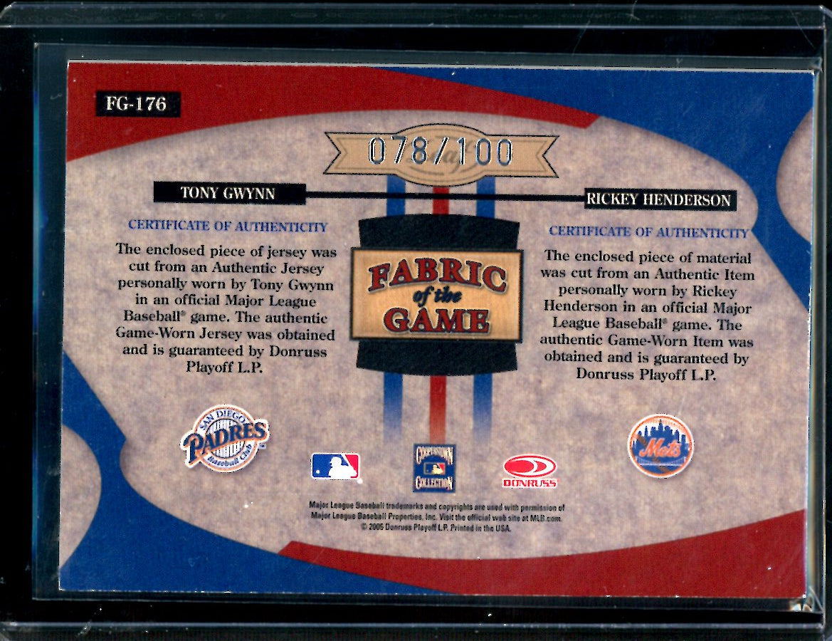 2005 Leaf Certified Tony Gwynn/Rickey Henderson Dual Patch /100 Padres/Mets