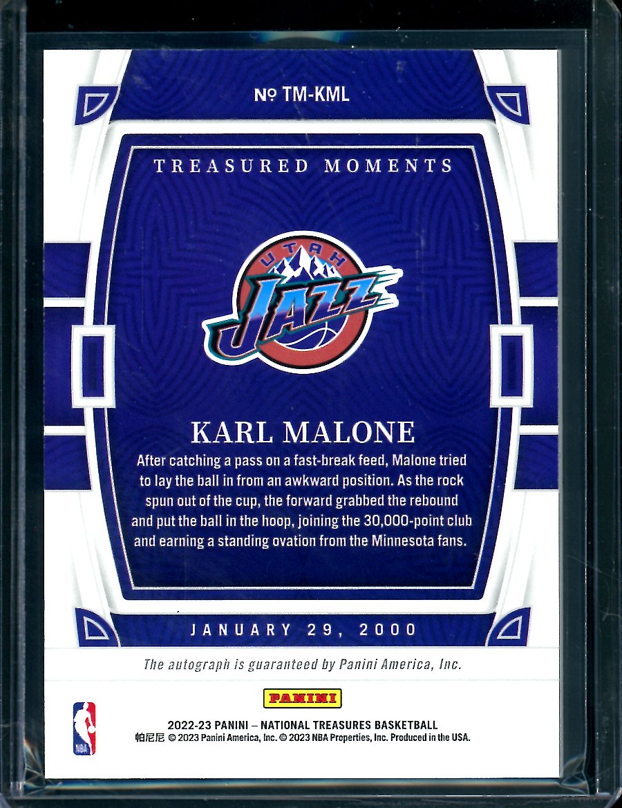 2022/23 Panini National Treasures Karl Malone Treasured Moments Auto Gold /10 Jazz