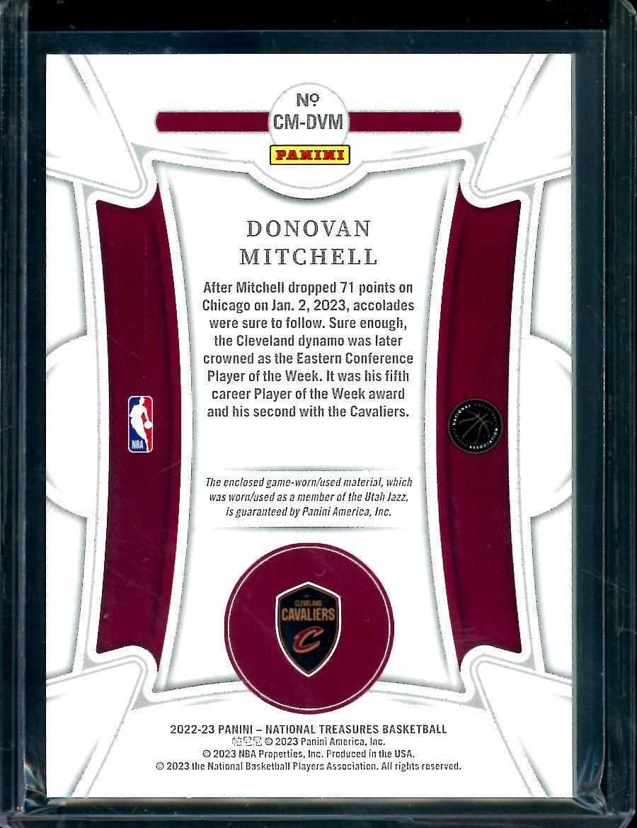2022/23 Panini National Treasures Donovan Mitchell Century Materials Game Worn Patch /8 Cavaliers - Trading Card Market