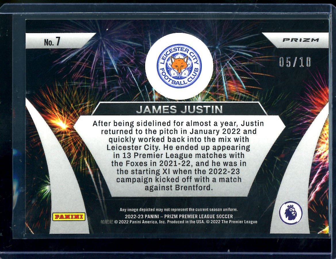 2022/23 Panini Prizm James Justin Fireworks Gold /10 Leicester City