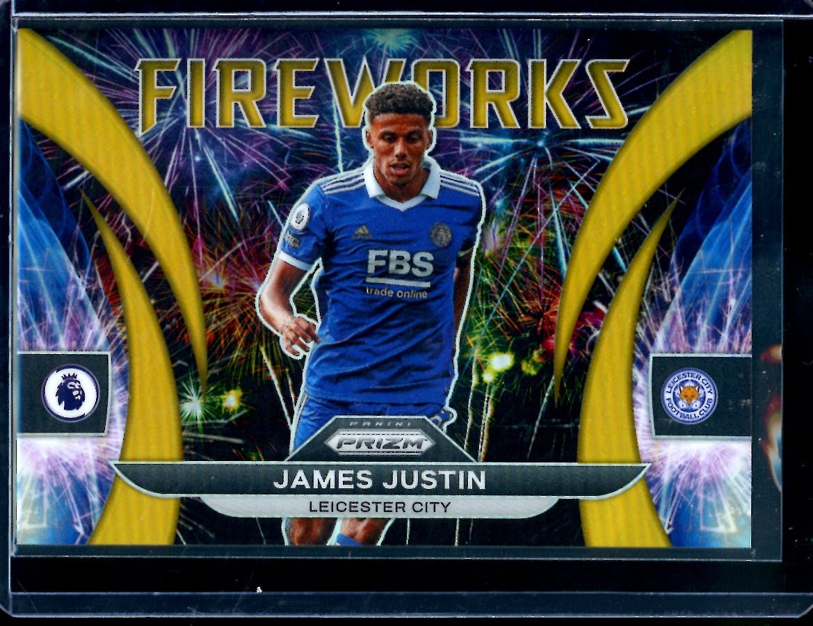 2022/23 Panini Prizm James Justin Fireworks Gold /10 Leicester City