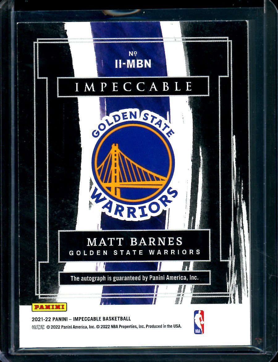 2021/22 Panini Impeccable Matt Barnes Imortal Ink Auto /99 Warriors - Trading Card Market