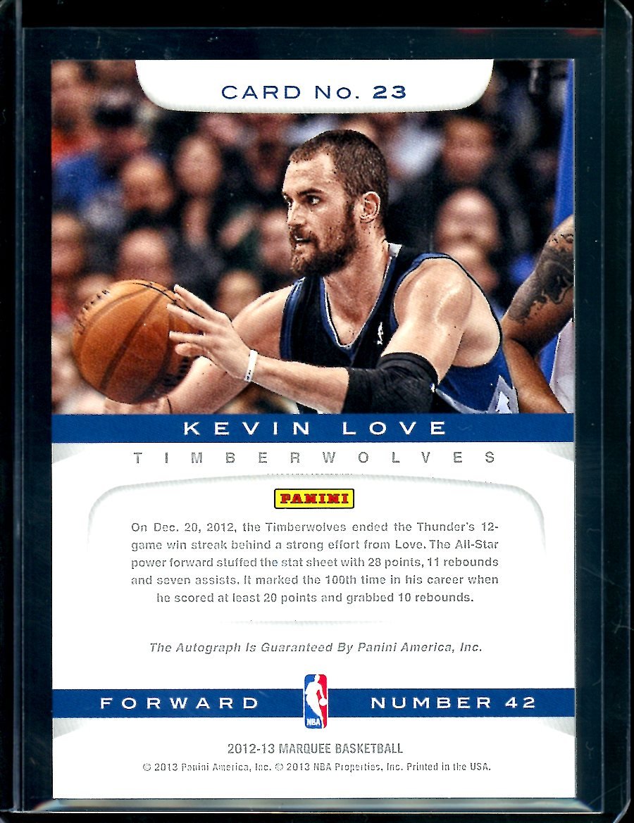 2012/13 Panini Marquee Kevin Love Auto Timberwolves - Trading Card Market