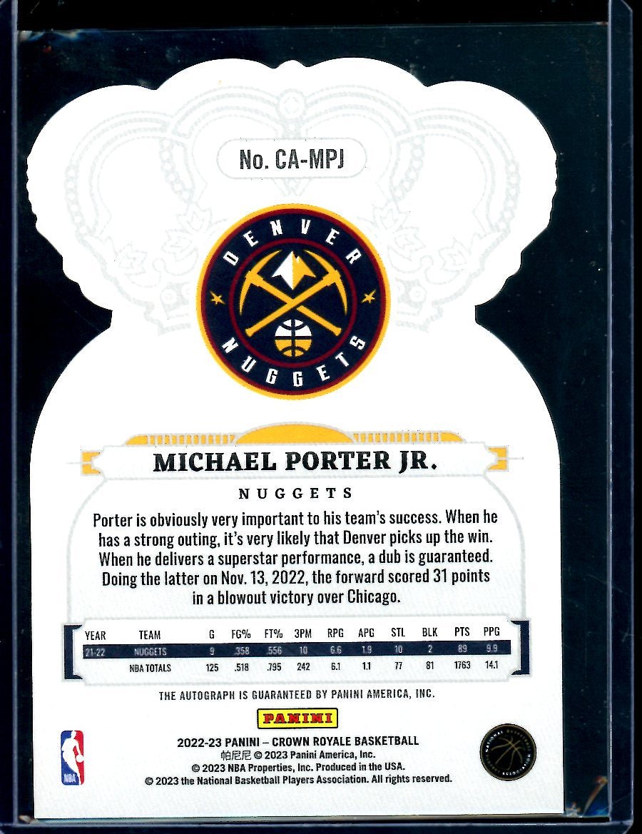 2022/23 Panini Crown Royale Michael Porter Jr. Auto /99 Nuggets - Trading Card Market