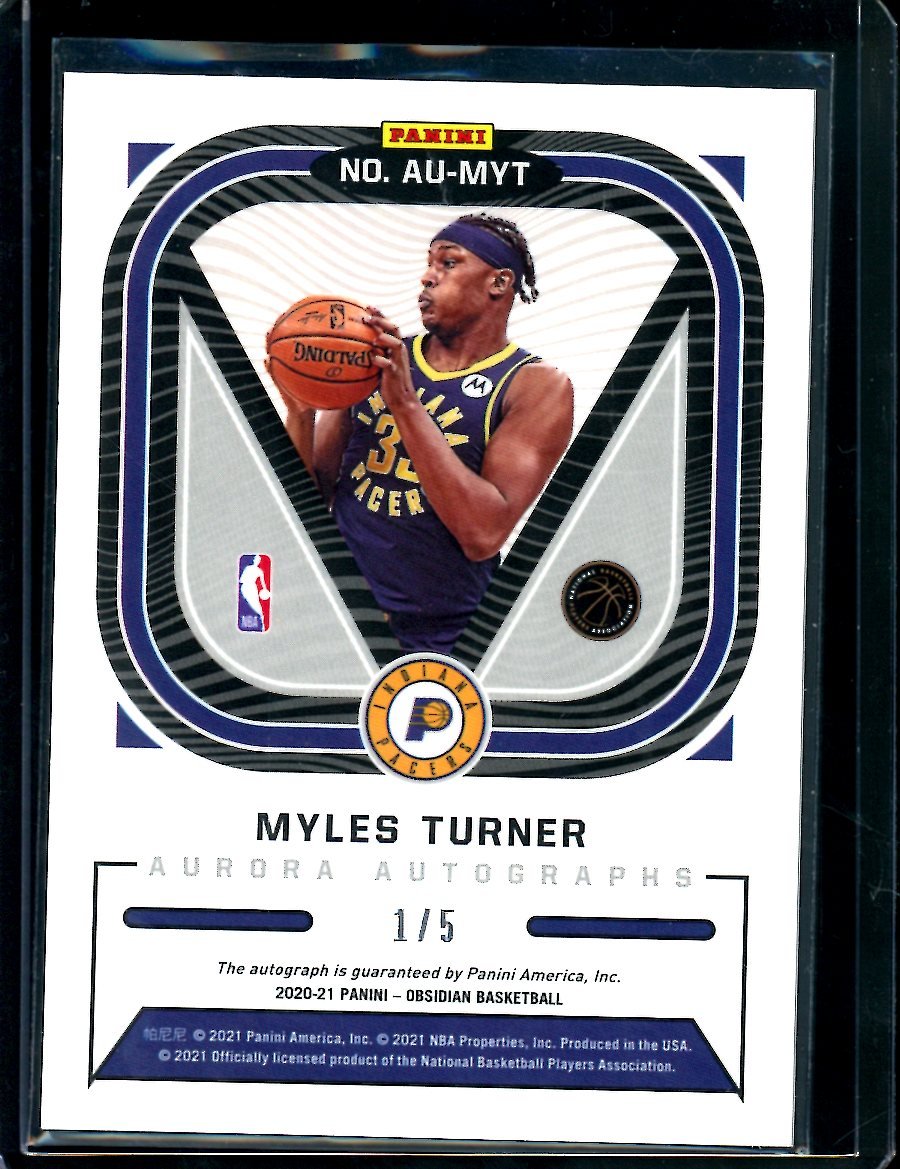 2020/21 Panini Obsidian Myles Turner Aurora Auto Red /5 Pacers