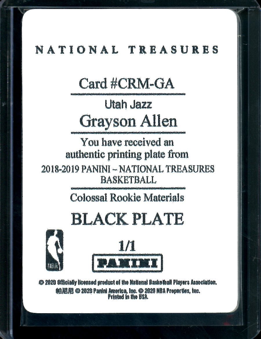 2020 Panini National Treasures Grayson Allen Printing Plate 1/1 Jazz