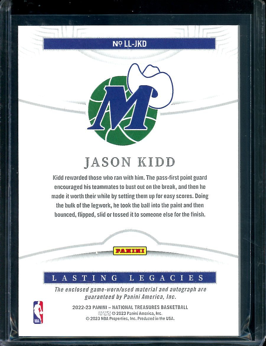 2022/23 Panini National Treasures Jason Kidd Lasting Legacies Patch Auto /49 Mavericks