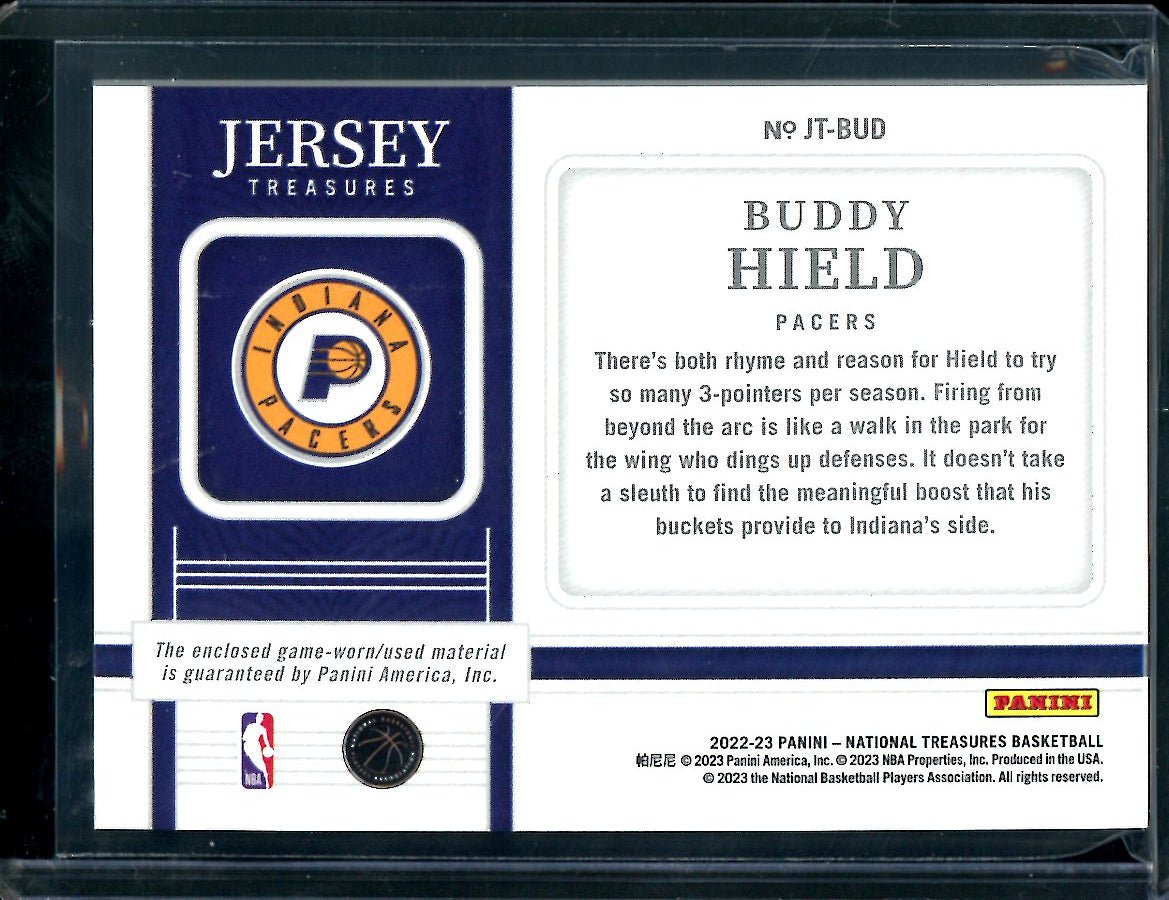 2022/23 Panini National Treasures Buddy Hield Jersey treasures Patch /25 Pacers