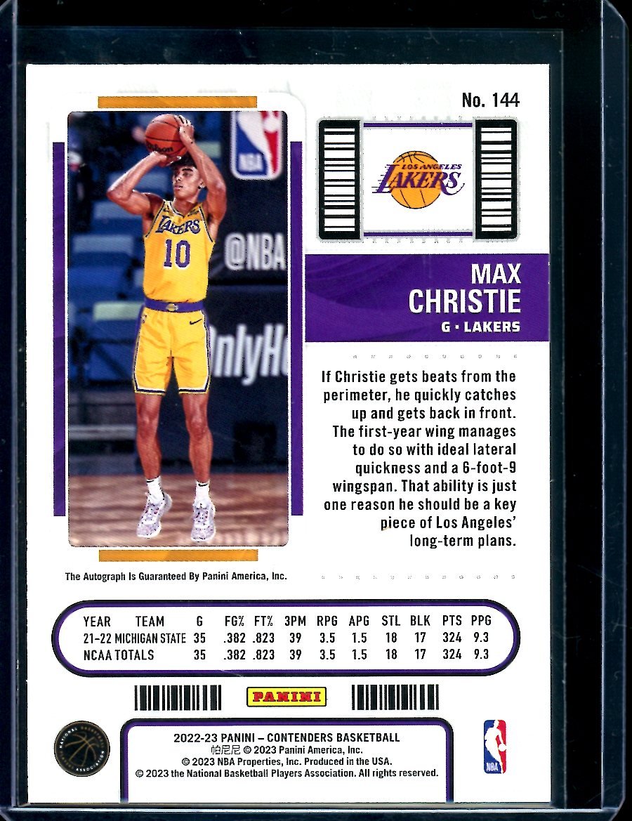 2022/23 Panini Contenders Max Christie Rookie Ticket Auto Lakers - Trading Card Market