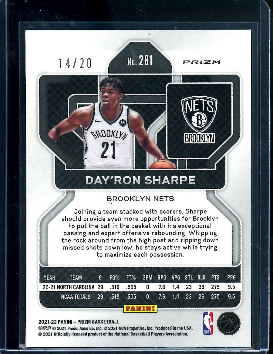 2021/22 Panini Prizm Day'Ron Sharpe Rookie /20 Nets - Trading Card Market