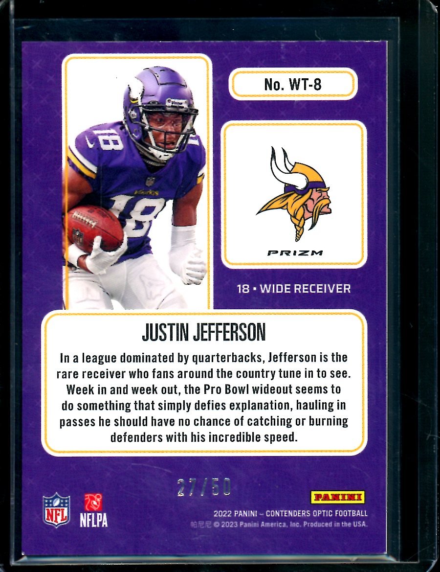 2022 Panini Contenders Optic Justin Jefferson Winning Ticket Orange /50 Vikings - Trading Card Market