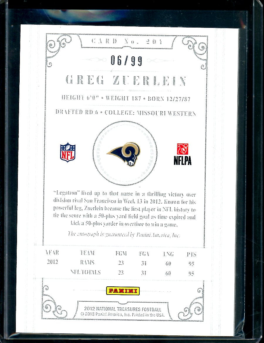 2012 Panini National Treasures Greg Zuerlein Rookie Auto /99 Rams