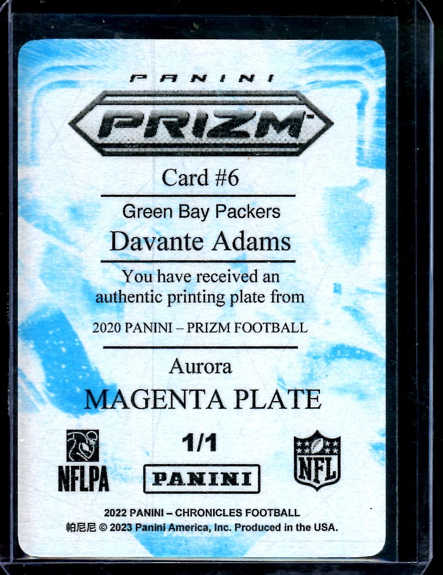 2022 Panini Prizm Davante Adams Printing Plate 1/1 Raiders - Trading Card Market