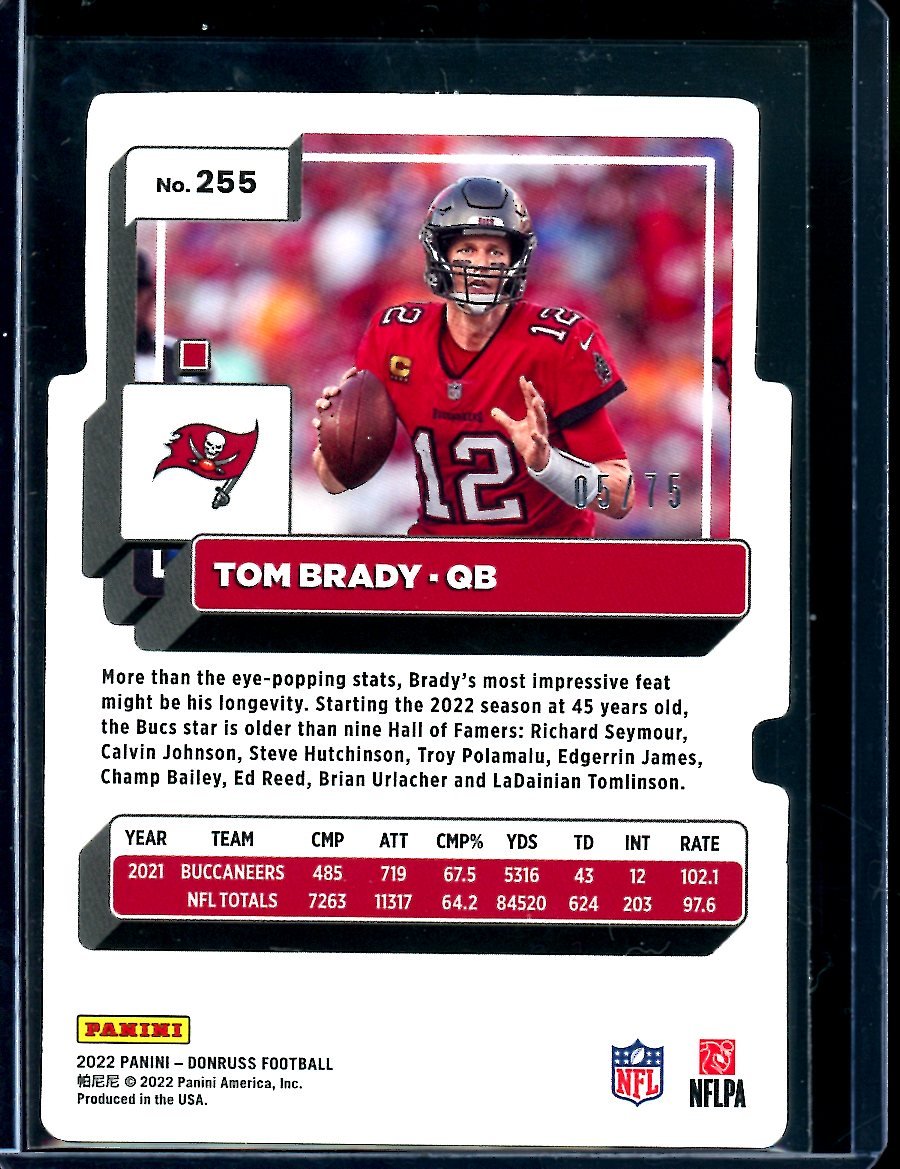 2022 Panini Donruss Tom Brady Press Proof /75 Buccaneers - Trading Card Market