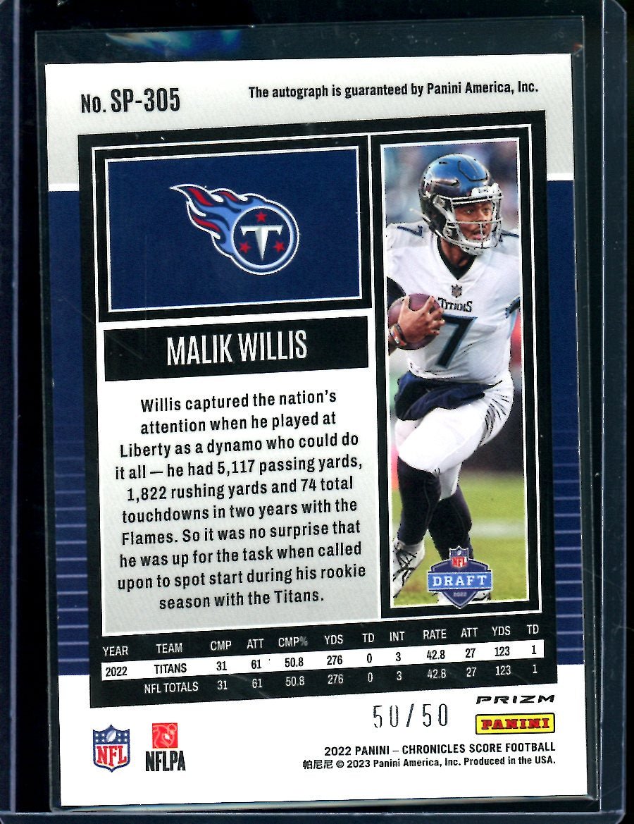 2022 Panini Chronicles Score Malik Willis Rookie Auto Gold /50 Titans - Trading Card Market