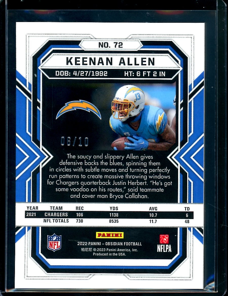 2022 Panini Obsidian Keenan Allen Gold Flood /10 Chargers - Trading Card Market