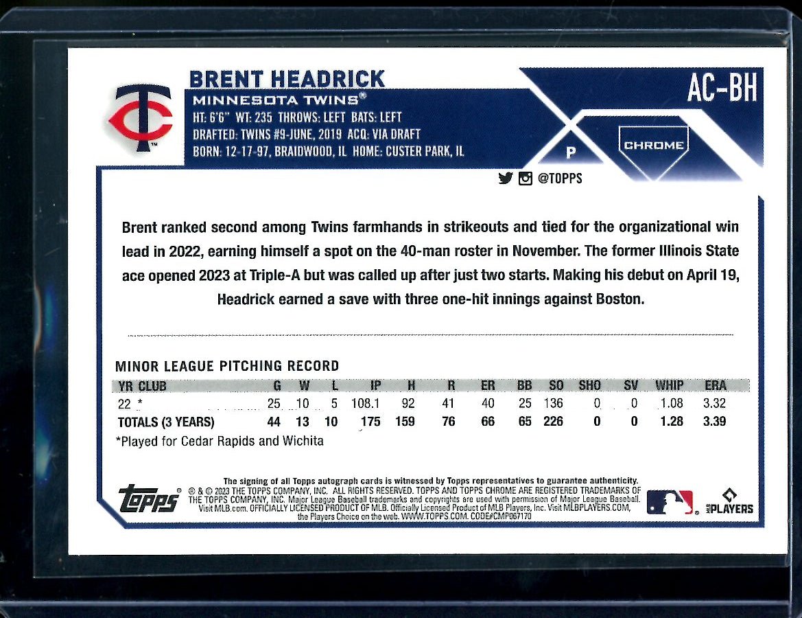 2023 Topps Chrome Update Brent Headrick Rookie Auto Twins - Trading Card Market