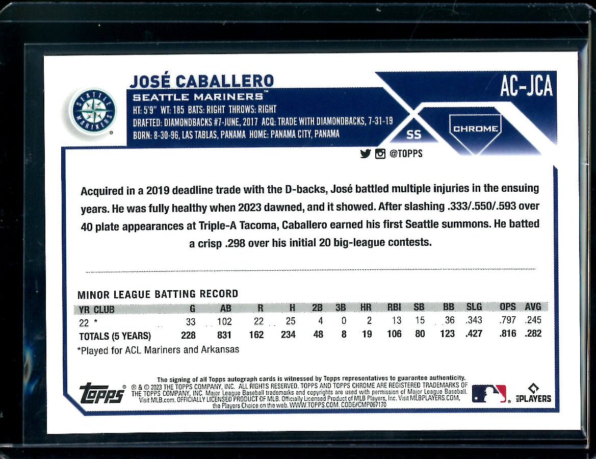 2023 Topps Chrome Update Jose Caballero Rookie Auto Mariners - Trading Card Market