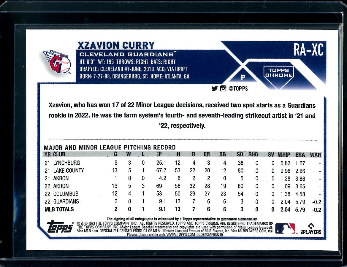 2023 Topps Chrome Update Xzavion Curry Rookie Auto Purple /299 Guardians - Trading Card Market