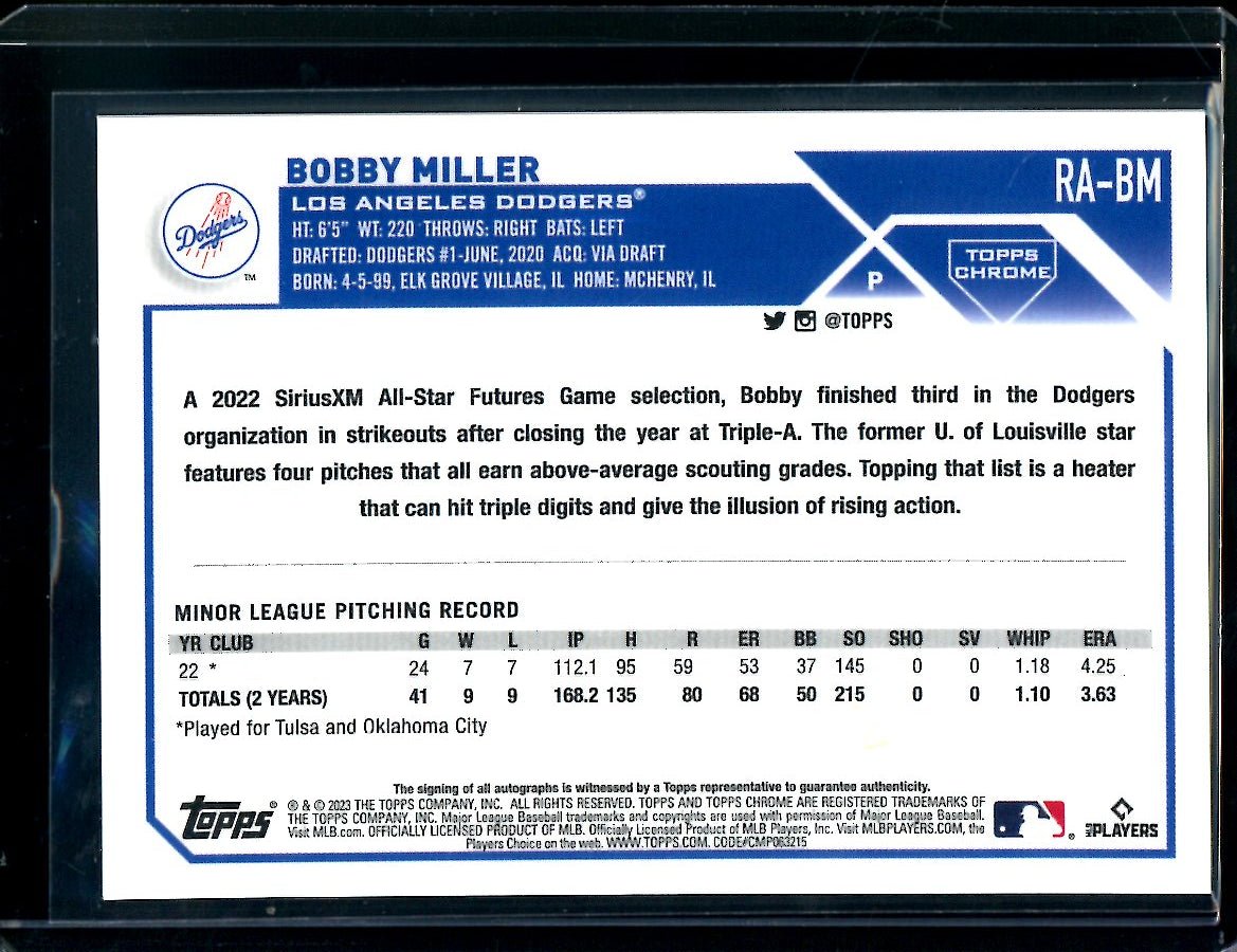 2023 Topps Chrome Update Bobby Miller Rookie Auto Blue /150 Dodgers - Trading Card Market