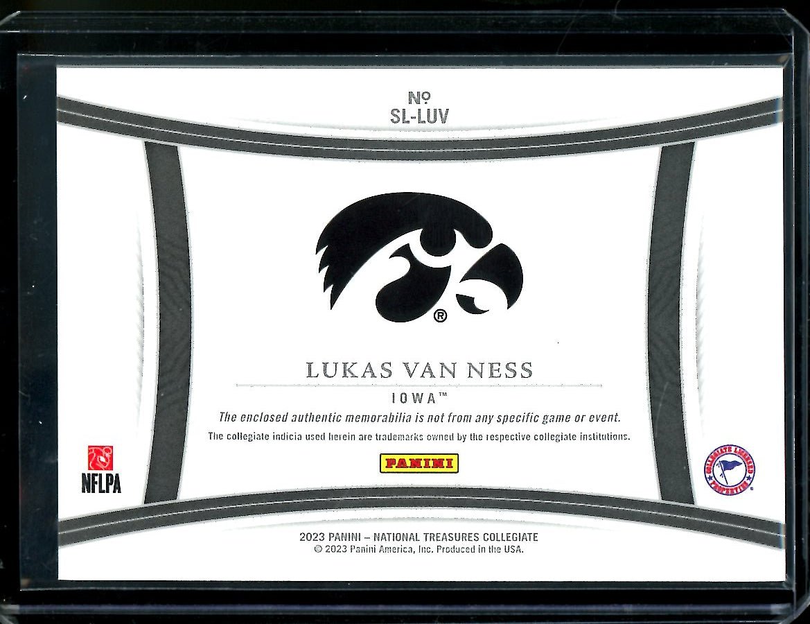 2023 Panini National Treasures Collegiate Lukas Van Ness Jumbo Patch /39 Error (Wrong Patch) Iowa
