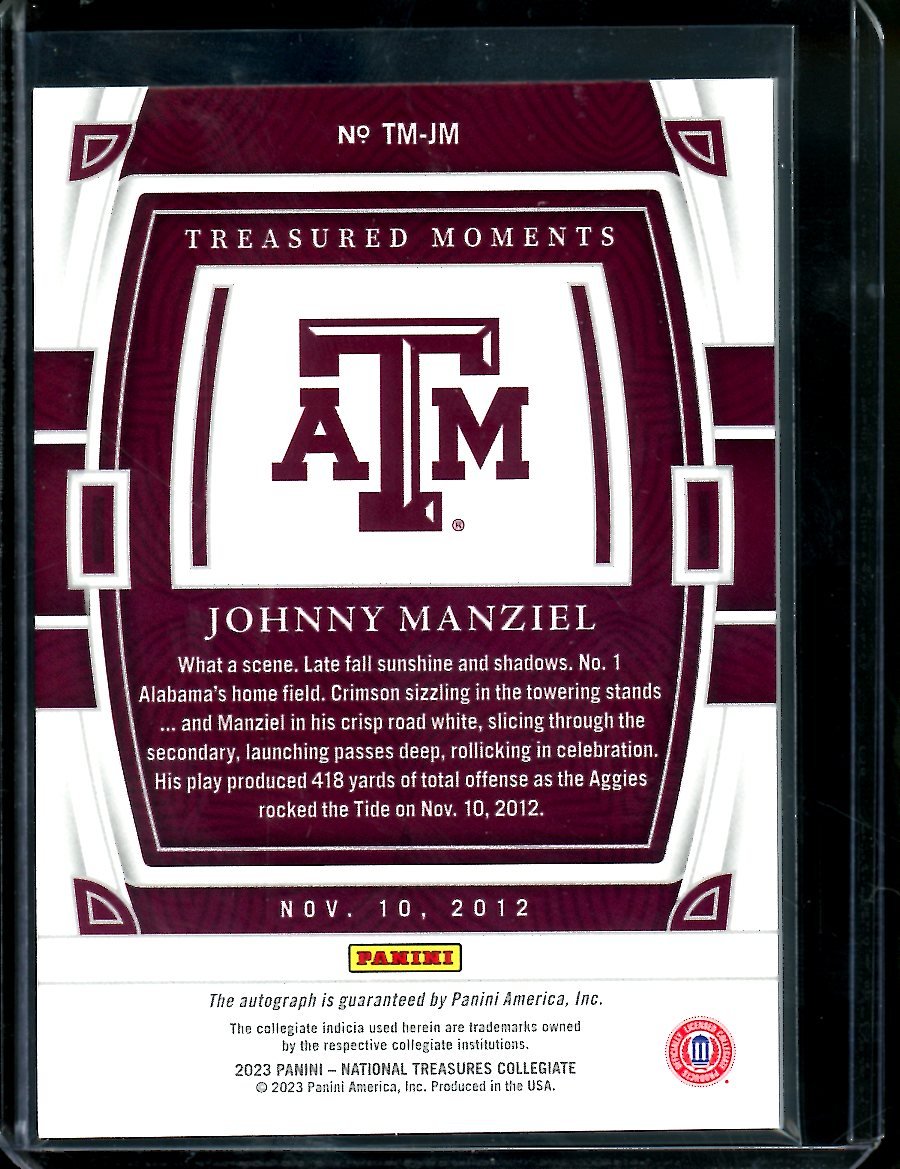 2023 Panini National Treasures Collegiate Johnny Manziel Treasures Moments Auto /39 Texas A&M - Trading Card Market