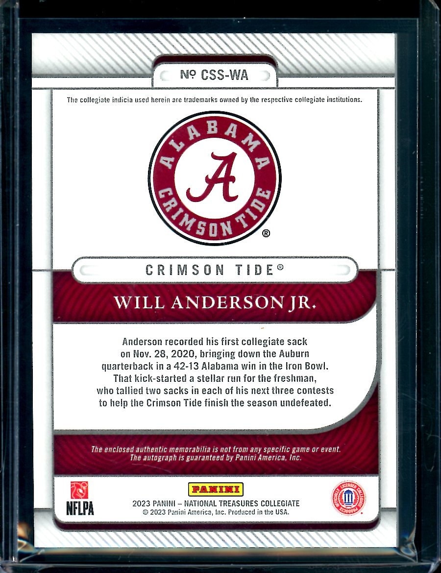 2023 Panini National Treasures Collegiate Will Anderson Jr. Silhouette Signatures Patch Auto /25 Alabama - Trading Card Market