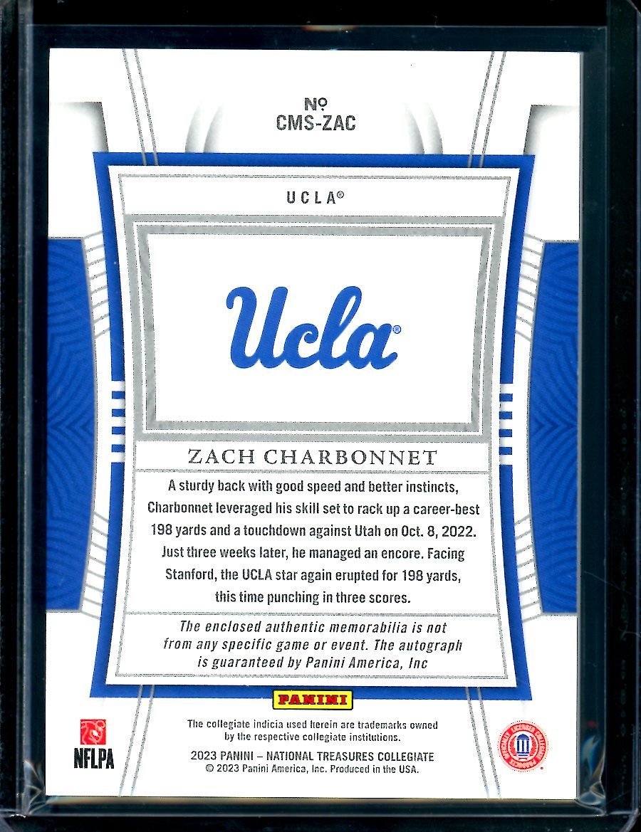 2023 Panini National Treasures Collegiate Zach Charbonnet Rookie RPA True /99 UCLA - Trading Card Market