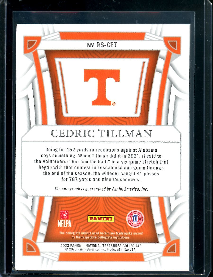 2023 Panini National Treasures Collegiate Cedric Tillman Rookie Auto /75 Tennessee - Trading Card Market