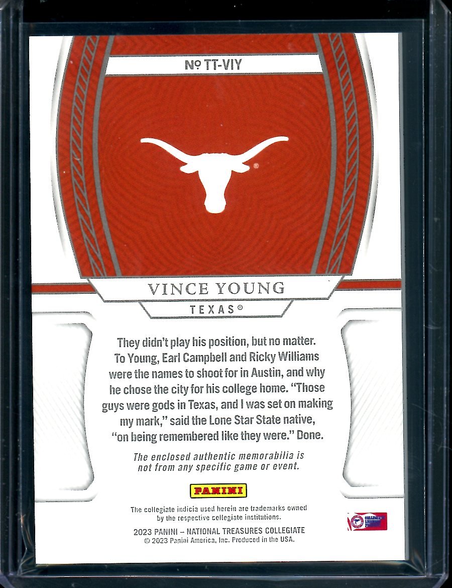 2023 Panini National Treasures Collegiate Vince Young Treasured Threads Patch /10 Texas - Trading Card Market