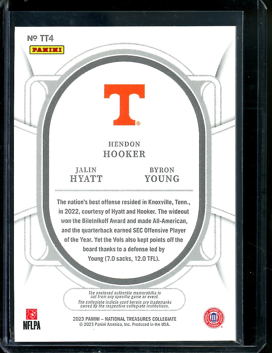 2023 Panini National Treasures Collegiate Hendon Hooker/Jalin Hyatt/Byron Young Triple Patch /75 Tennessee