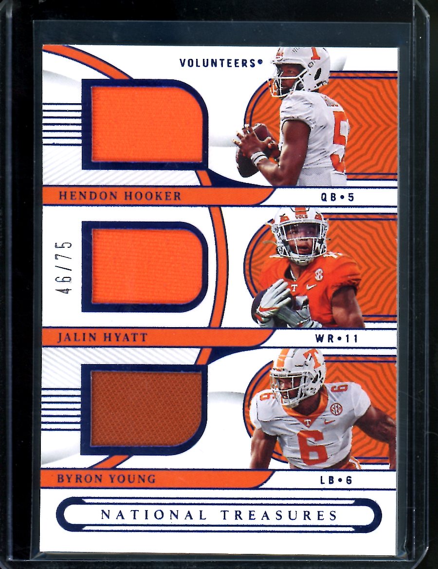 2023 Panini National Treasures Collegiate Hendon Hooker/Jalin Hyatt/Byron Young Triple Patch /75 Tennessee