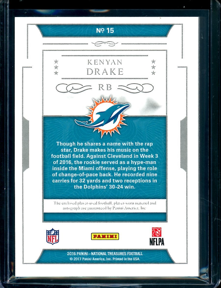 2016 Panini National Treasures Kenyan Drake Rookie Gear RPA /5 Dolphins - Trading Card Market