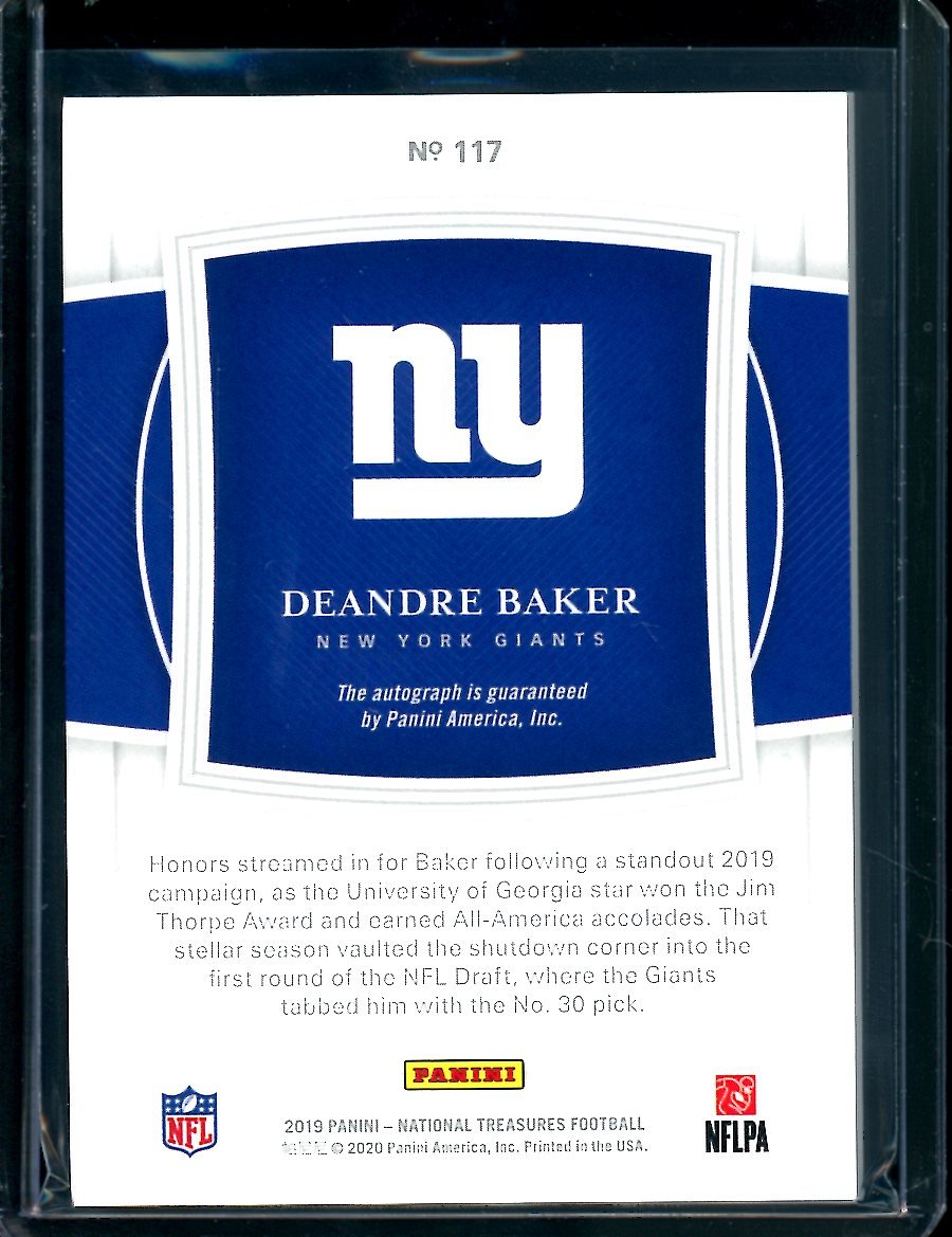 2019 Panini National Treasures Deandre Baker Rookie Auto /10 Giants - Trading Card Market