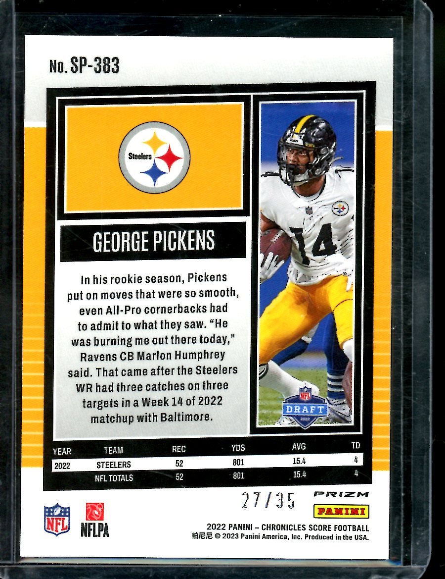 2022 Panini Chronicles Score George Pickens Rookie Blue /35 Steelers - Trading Card Market