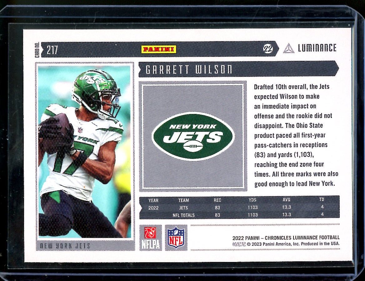 2022 Panini Chronicles Luminance Garrett Wilson Rookie /35 Jets - Trading Card Market