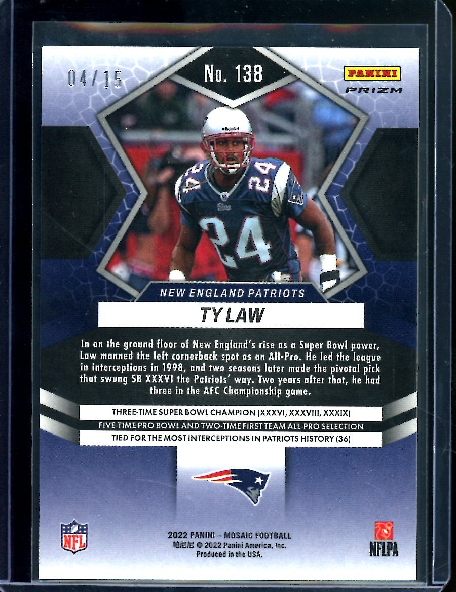 2022 Panini Mosaic Ty Law Tessellation /15 Patriots - Trading Card Market