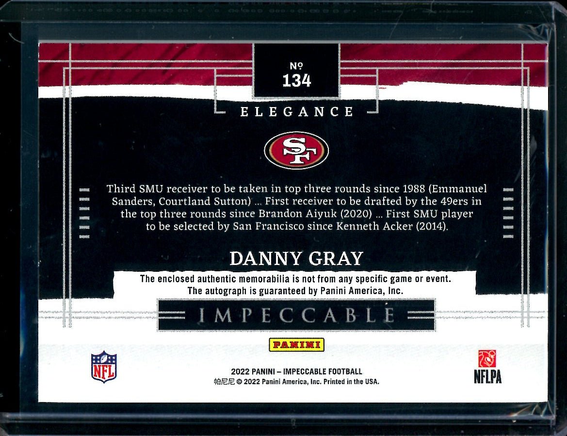 2022 Panini Impeccable Danny Gray Rookie RPA /35 49ers