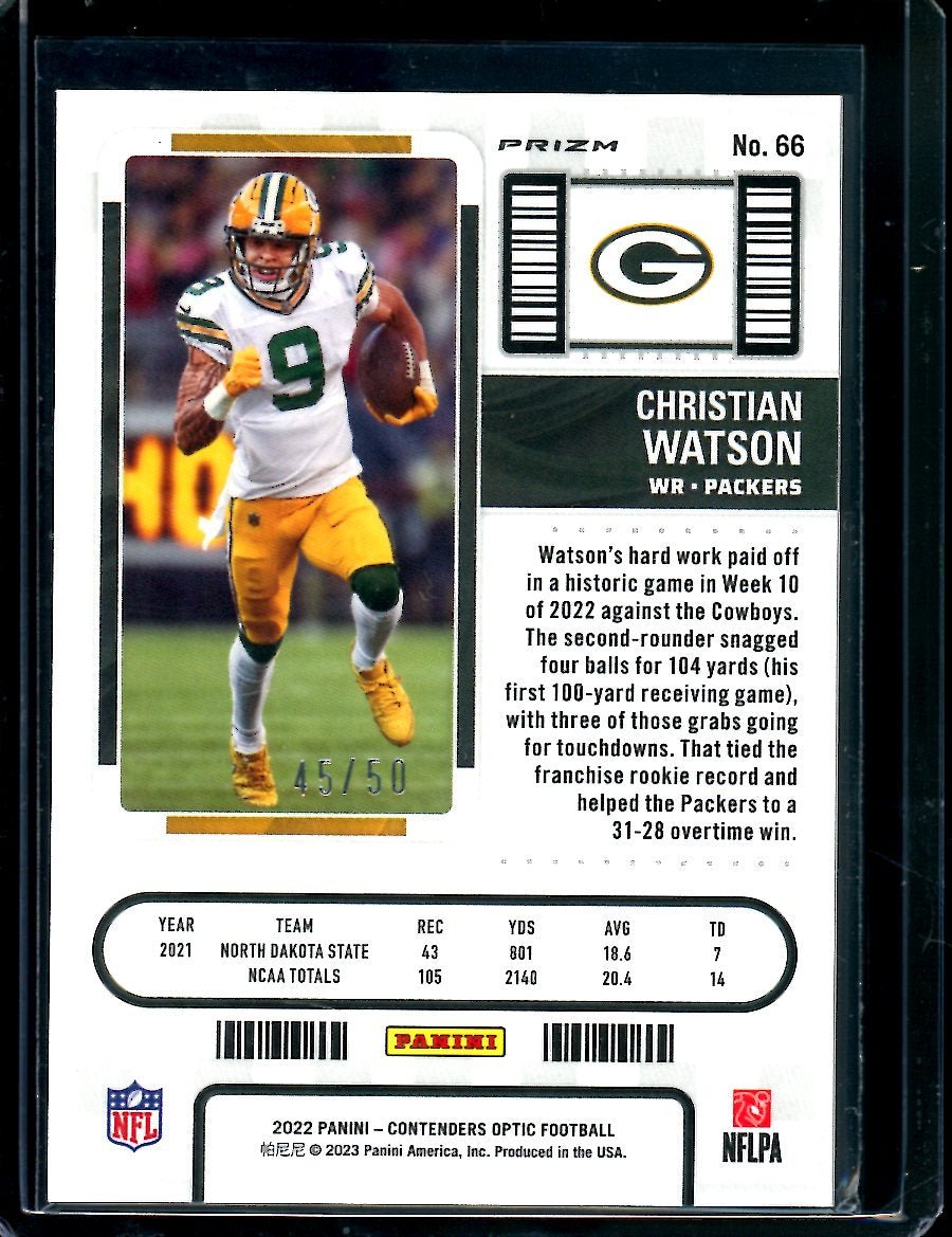 2022 Panini Contenders Optic Christian Watson Rookie Ticket Orange /50 Packers - Trading Card Market