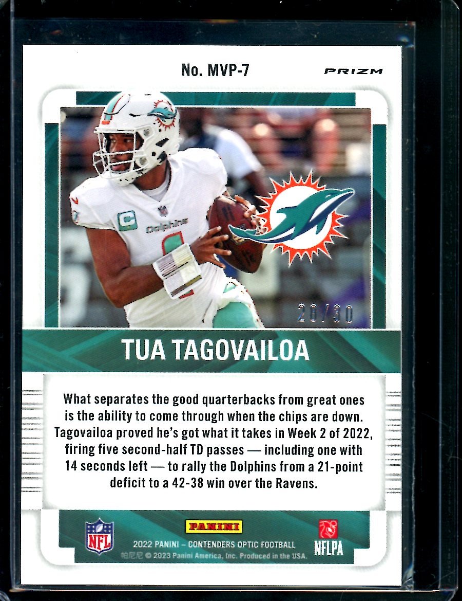 2022 Panini Contenders Optic Tua Tagovailoa MVP Contenders Green Pulsar /30 Dolphins - Trading Card Market