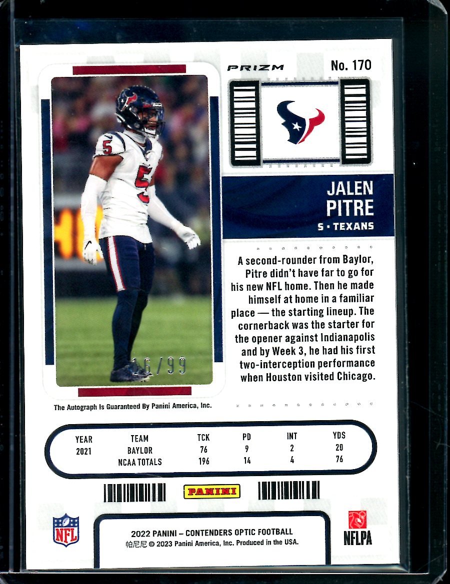 2022 Panini Contenders Optic Jalen Pitre Rookie Ticket Auto Blue /99 Texans - Trading Card Market