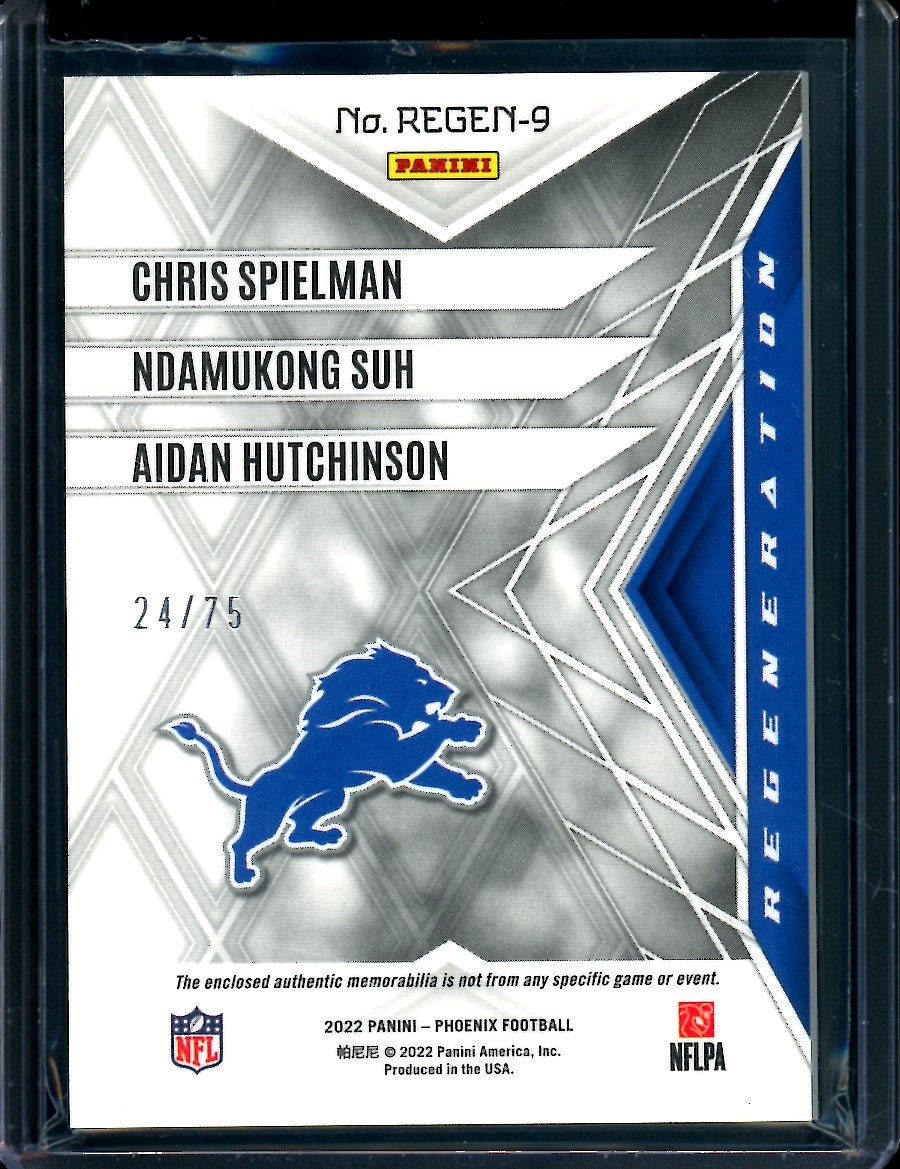 2022 Panini Phoenix Chris Spielman/Ndamukong Suh/Aidan Hutchinson Triple Patch Red /75 Lions - Trading Card Market