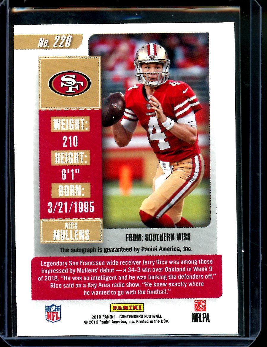 2018 Panini Contenders Nick Mullens Rookie Ticket Auto 49ers - Trading Card Market