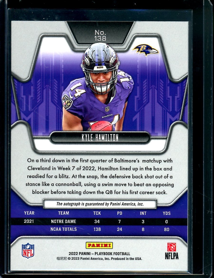 2022 Panini Playbook Kyle Hamilton Rookie Auto /15 Ravens - Trading Card Market