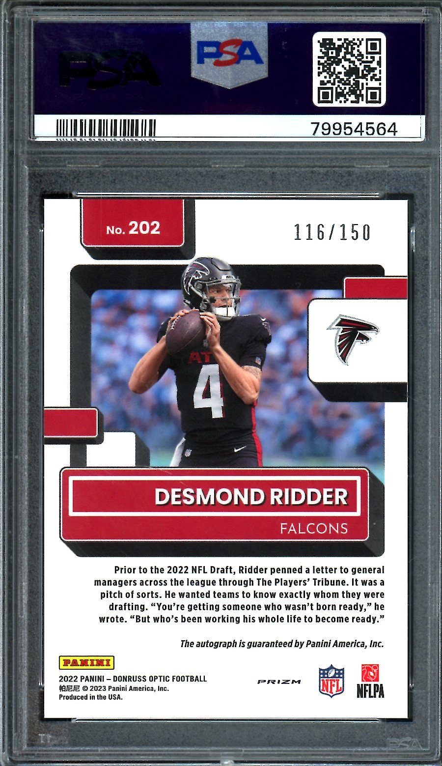 2022 Panini Optic Desmond Ridder Rookie Auto /150 PSA 10 Falcons - Trading Card Market