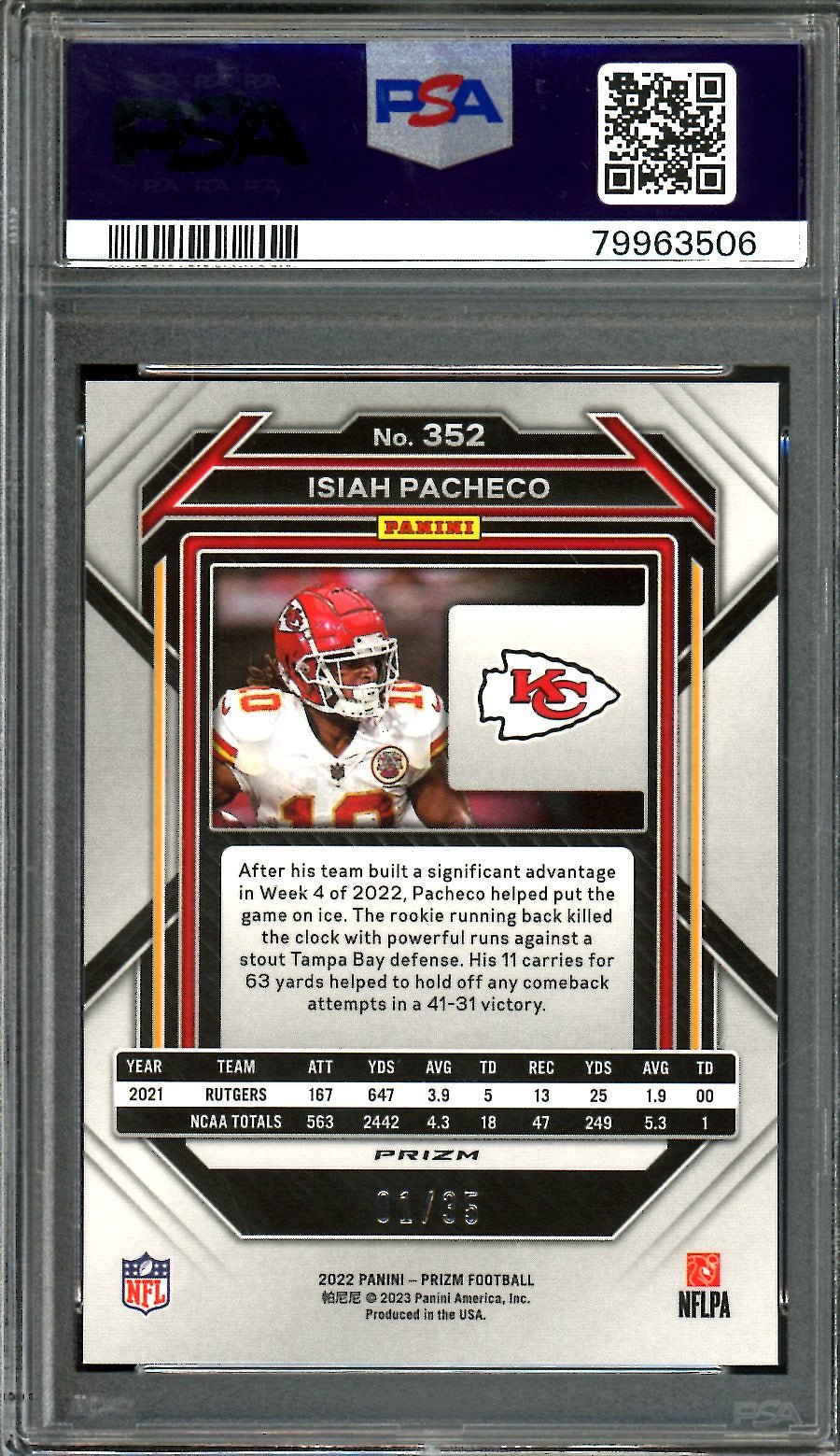 2022 Panini Prizm Isiah Pacheco Rookie Purple Disco /35 PSA 9 Chiefs - Trading Card Market