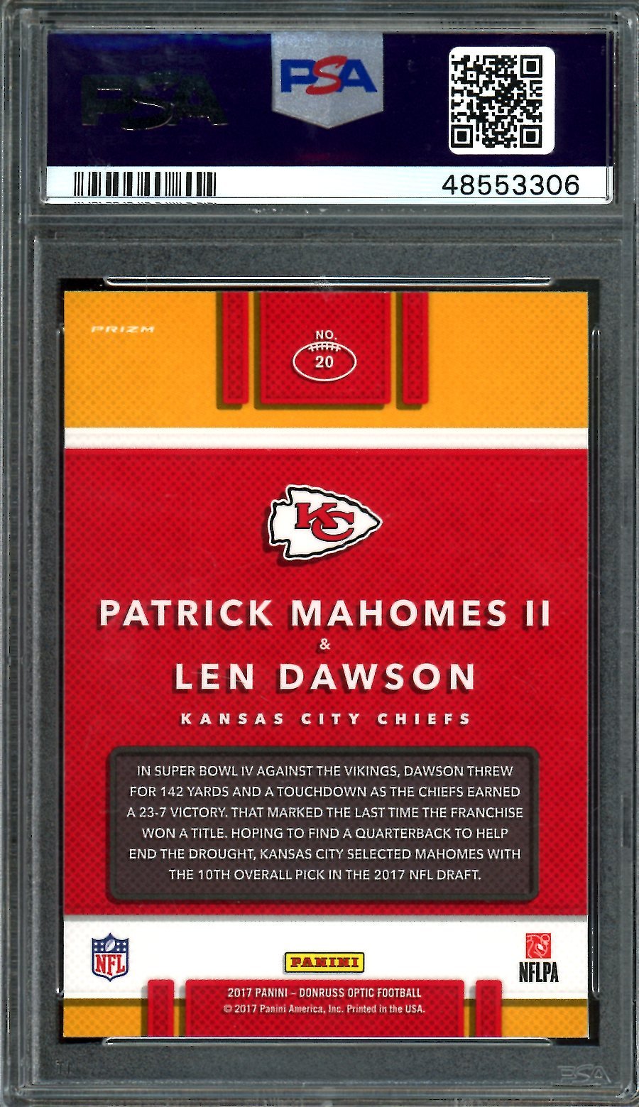 2017 Panini Optic Patrick Mahomes II/Len Dawson Rookie Illusions PSA 9 Chiefs - Trading Card Market